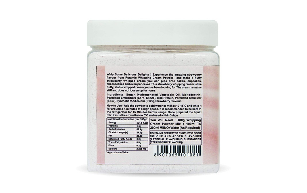 Puramio Whipping Cream Powder (Strawberry)   Plastic Jar  250 grams